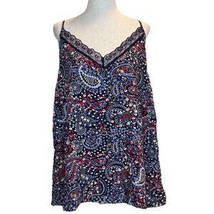 Papaya Womens Navy Multicolor Floral Pattern Lace Sleeveless Pullover Top SZ 18